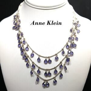 Anne Klein Purple Flat Rhinestone Dangling Necklace, Purple Crystals, 18 1/2"